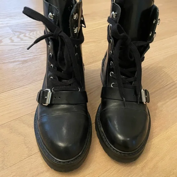 All Saints Black Leather Lace-Up Combat Boot - Picture 12 of 12